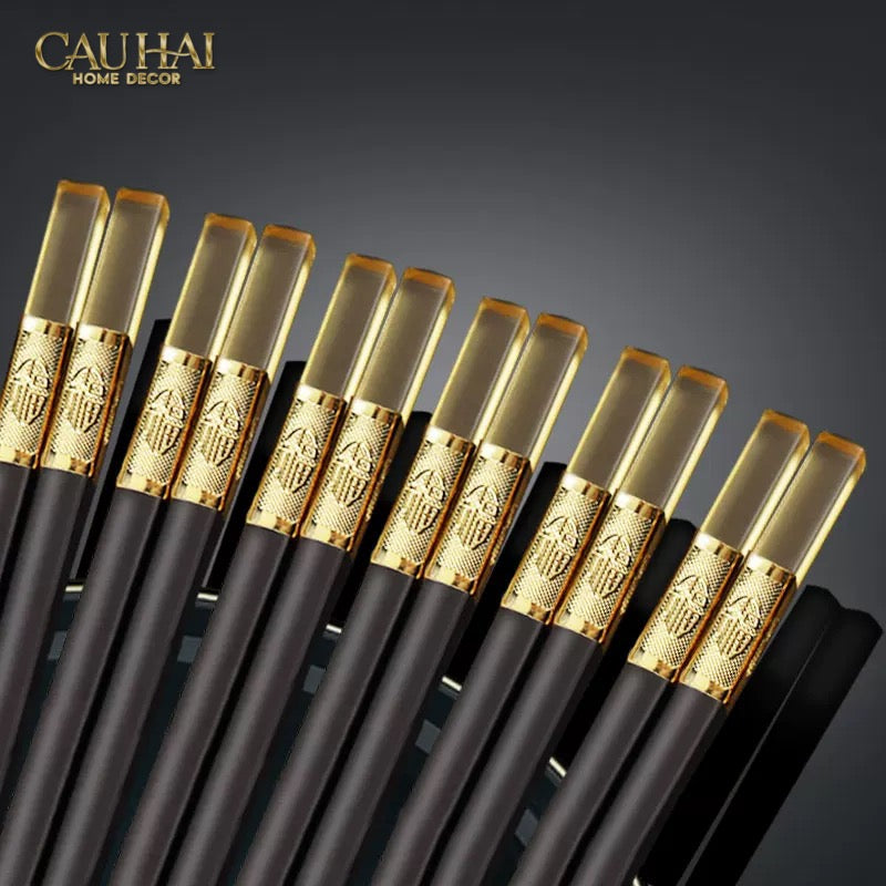 Set 10 Đôi Đũa Sợi Thuỷ Tinh - Amber Black Chopsticks 27cm-CẬU HAI HOME DECOR