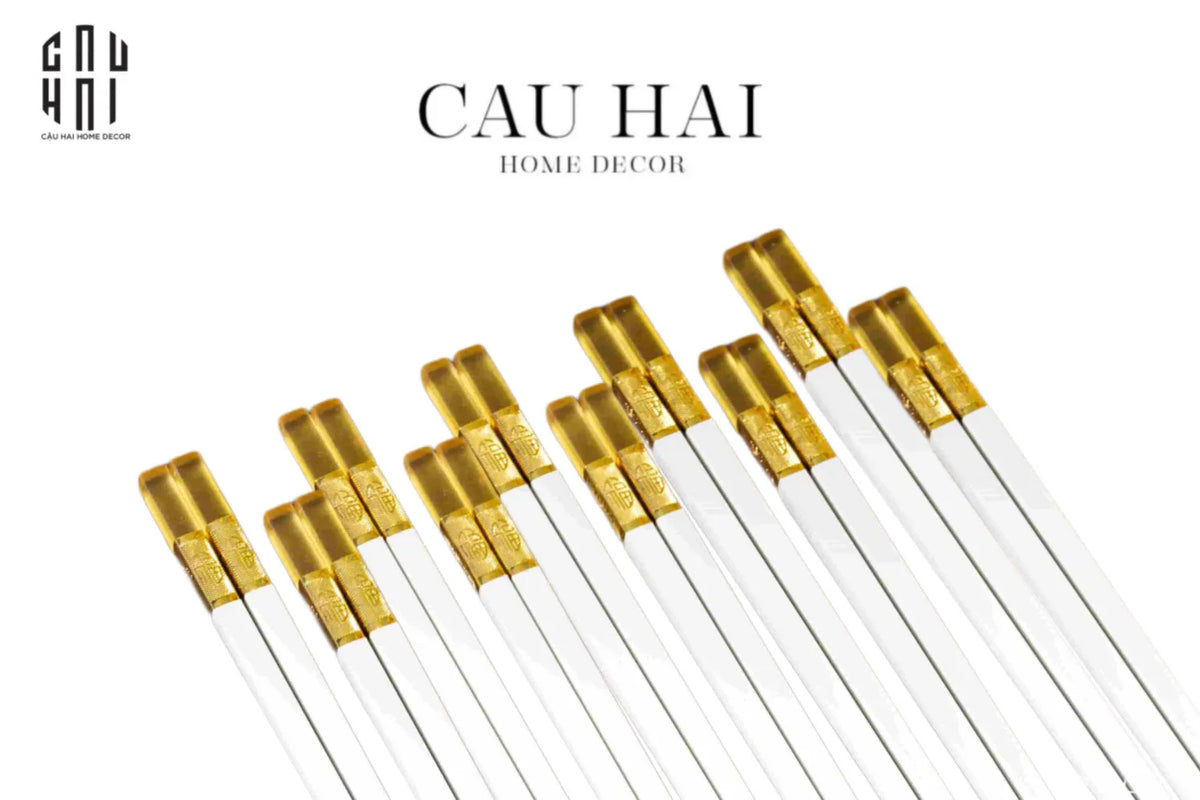 Set 10 Đôi Đũa Sợi Thuỷ Tinh - Amber White Chopsticks 27cm-Dinner Cutlery Set Dao Muỗng Nĩa-Đối tác tại Trung Quốc theo từng đơn đặt hàng-CẬU HAI HOME DECOR