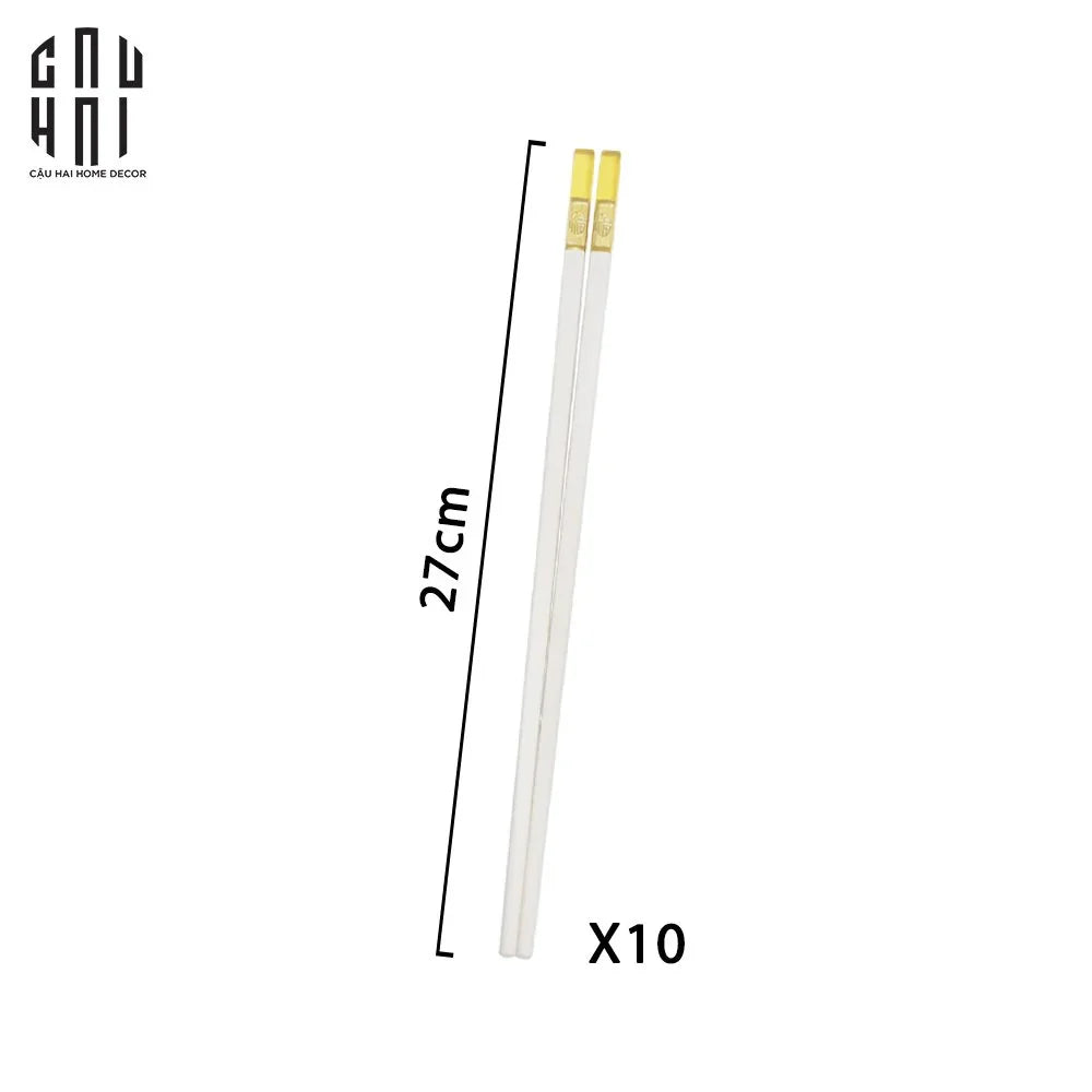 Set 10 Đôi Đũa Sợi Thuỷ Tinh - Amber White Chopsticks 27cm-Dinner Cutlery Set Dao Muỗng Nĩa-Đối tác tại Trung Quốc theo từng đơn đặt hàng-CẬU HAI HOME DECOR
