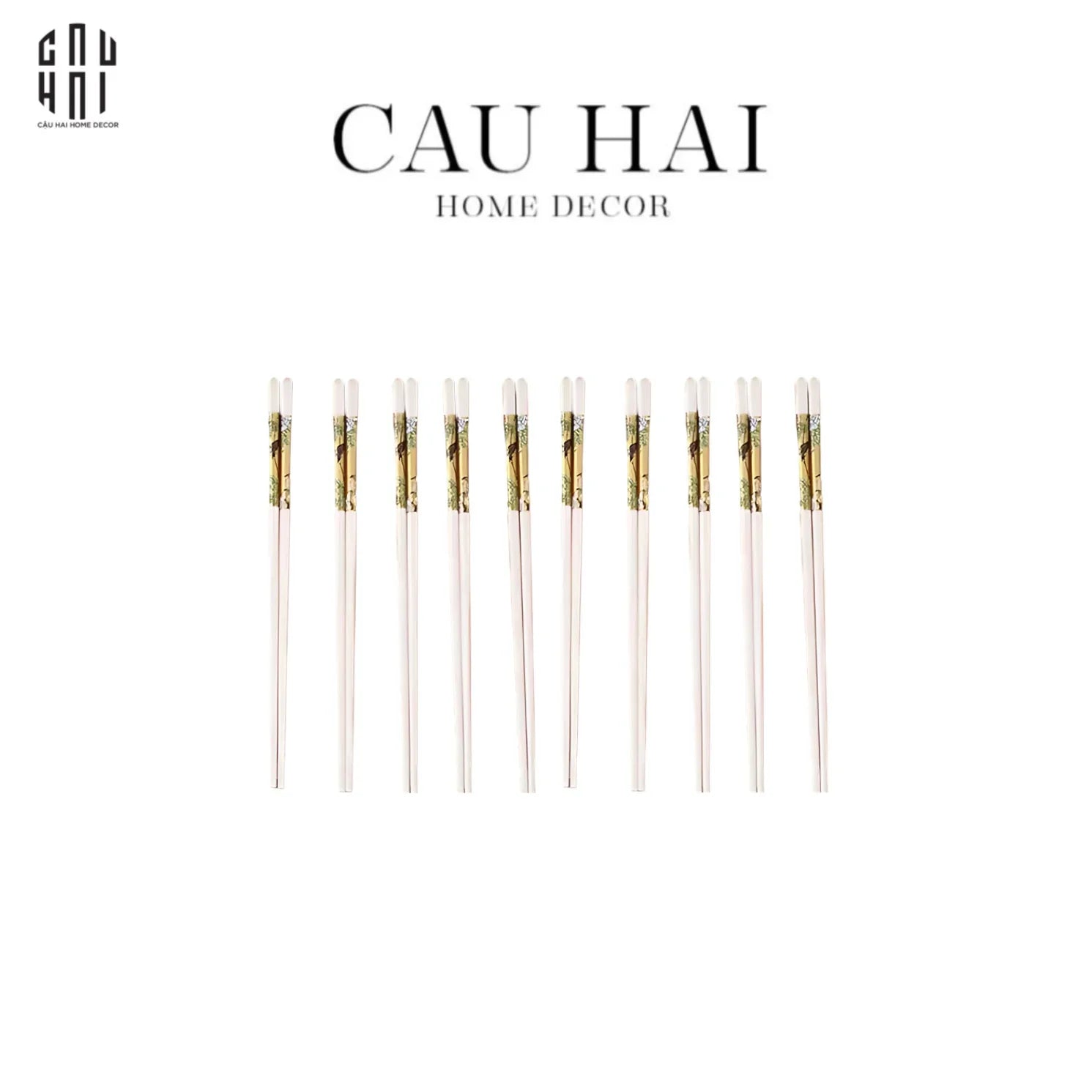 SET 10 ĐÔI ĐŨA SỨ BST KHỔNG TƯỚC HOÀNG KIM PORCELAIN CHOPSTICK - CẬU HAI HOME DECOR