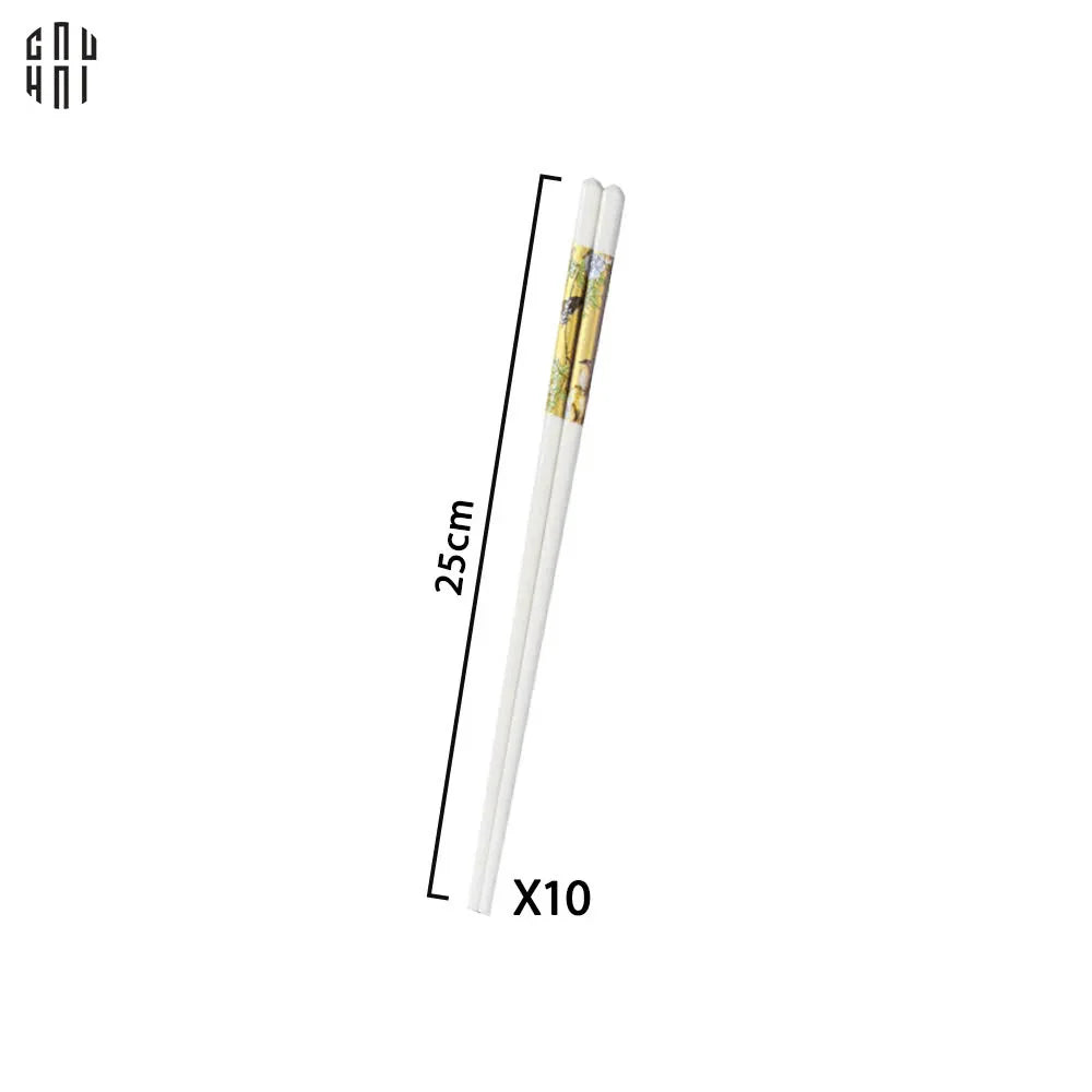 SET 10 ĐÔI ĐŨA SỨ BST KHỔNG TƯỚC HOÀNG KIM PORCELAIN CHOPSTICK - CẬU HAI HOME DECOR