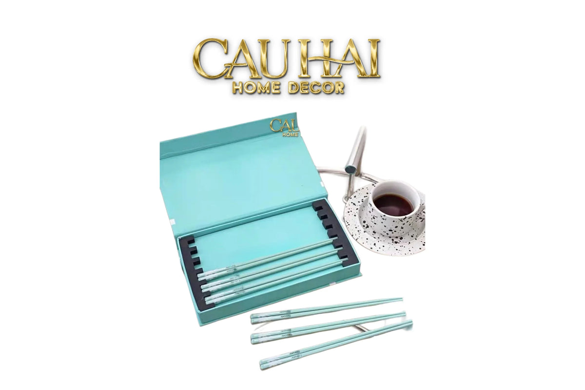 Set 10 Đôi Đũa Sứ Tiffany Fancy Club Porcelain Chopsticks Giftbox-Dinner Cutlery Set Dao Muỗng Nĩa-Đối tác tại Trung Quốc theo từng đơn đặt hàng-CẬU HAI HOME DECOR