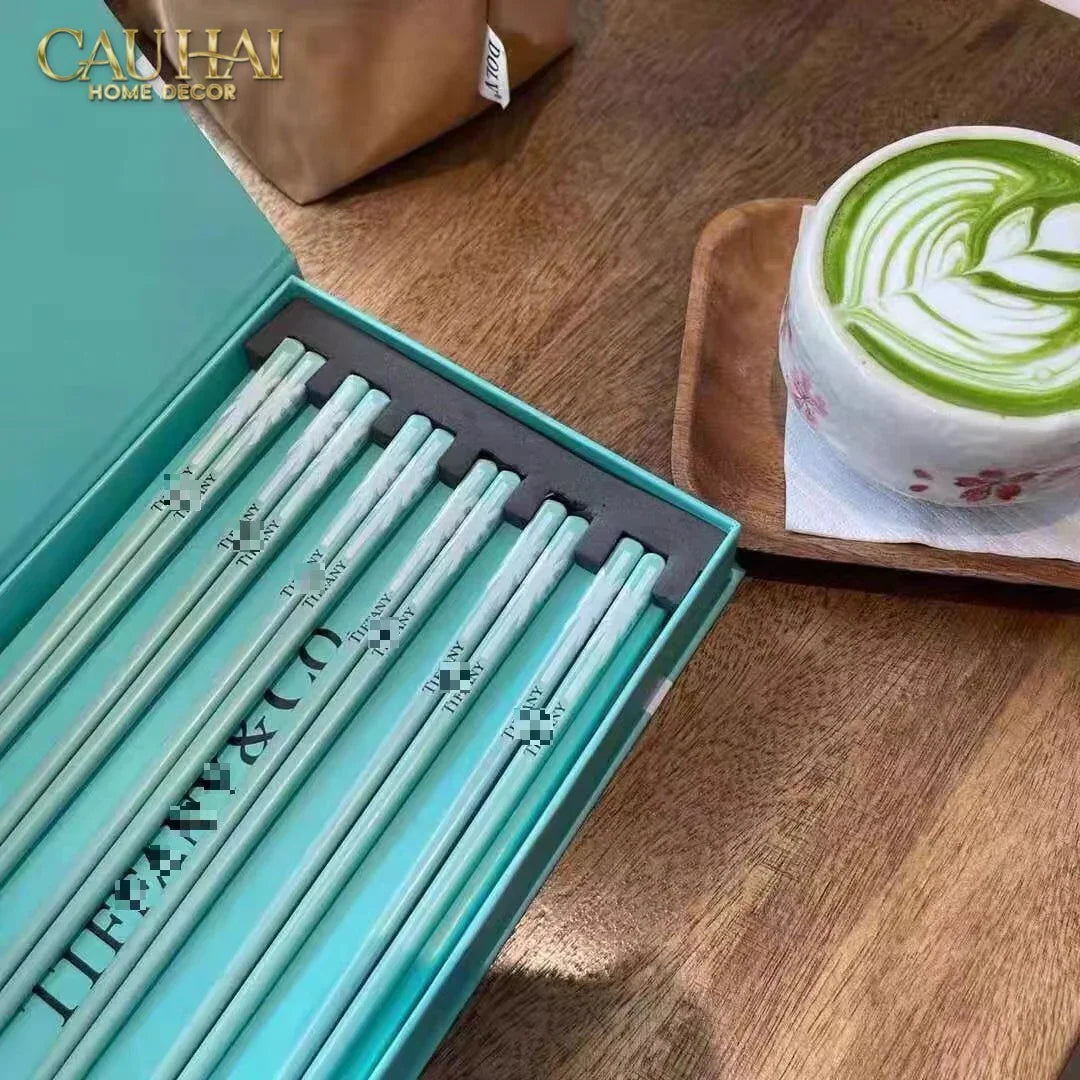 Set 10 Đôi Đũa Sứ Tiffany Fancy Club Porcelain Chopsticks Giftbox-CẬU HAI HOME DECOR