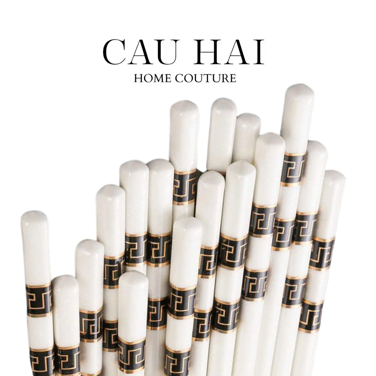 Set 10 Đôi Đũa Sứ V Class Black Greek Key Atélier Porcelain Chopsticks-Dinner Cutlery Set Dao Muỗng Nĩa-Đối tác tại Trung Quốc theo từng đơn đặt hàng-CẬU HAI HOME DECOR