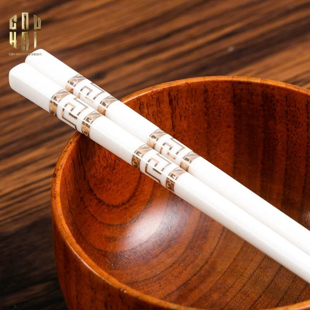 Set 10 Đôi Đũa Sứ V Class White Gold Greek Key Atélier Porcelain Chopsticks-Dinner Cutlery Set Dao Muỗng Nĩa-Đối tác tại Trung Quốc theo từng đơn đặt hàng-CẬU HAI HOME DECOR
