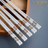Set 10 Đôi Đũa Sứ V Class White Gold Greek Key Atélier Porcelain Chopsticks-Dinner Cutlery Set Dao Muỗng Nĩa-Đối tác tại Trung Quốc theo từng đơn đặt hàng-CẬU HAI HOME DECOR