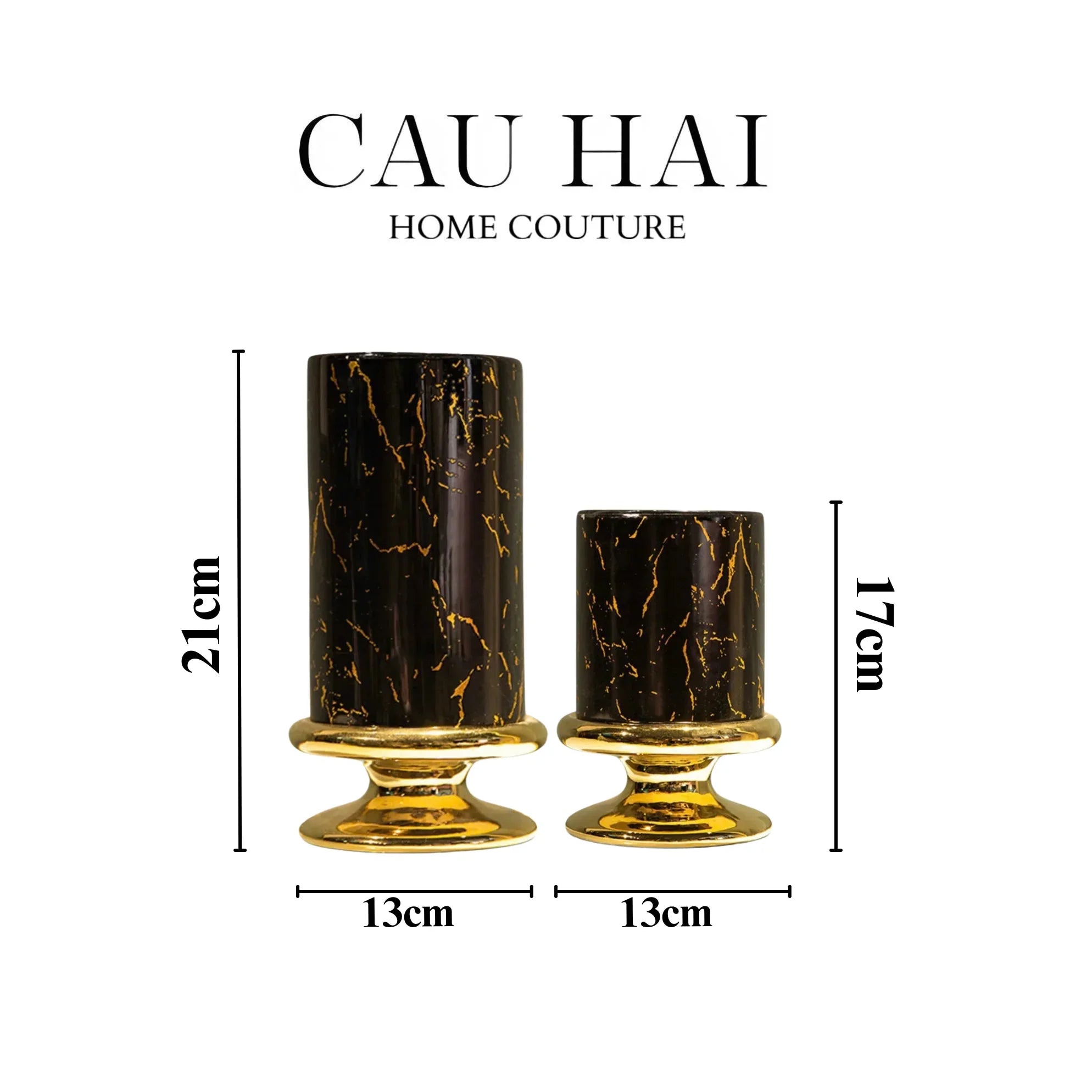 SET 2 BÌNH HOA SỨ - BLACK ARTHUR MARBLE H23/19 - CẬU HAI HOME DECOR