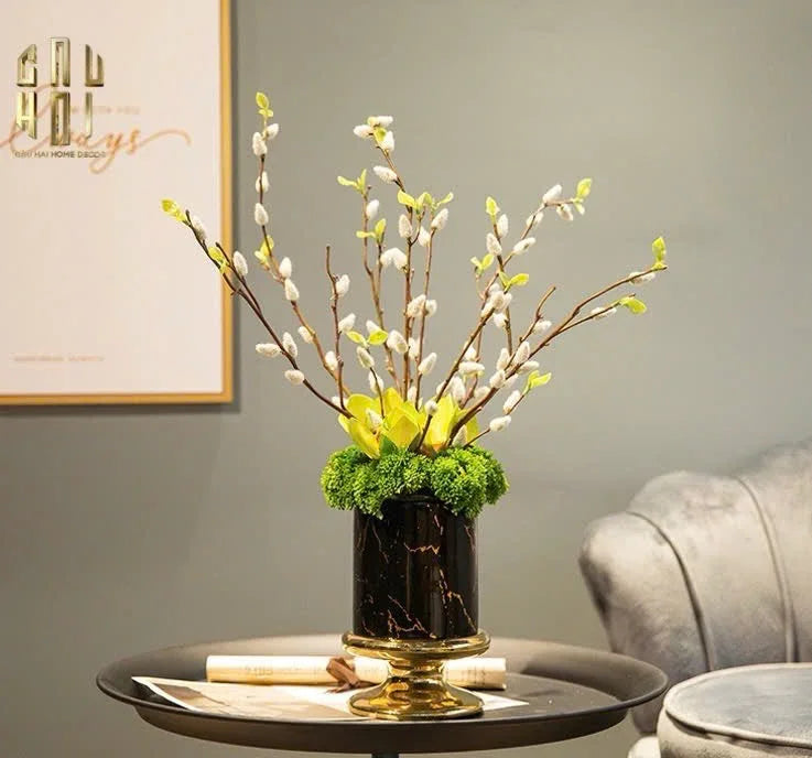 SET 2 BÌNH HOA SỨ - BLACK ARTHUR MARBLE H23/19 - CẬU HAI HOME DECOR