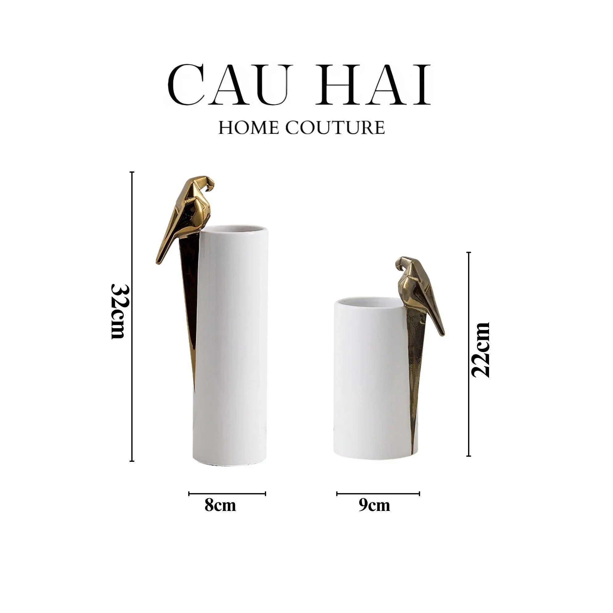 SET 2 BÌNH HOA CERAMIC LUMIÈRE ORIGAMI PARROT VASE. - CẬU HAI HOME DECOR