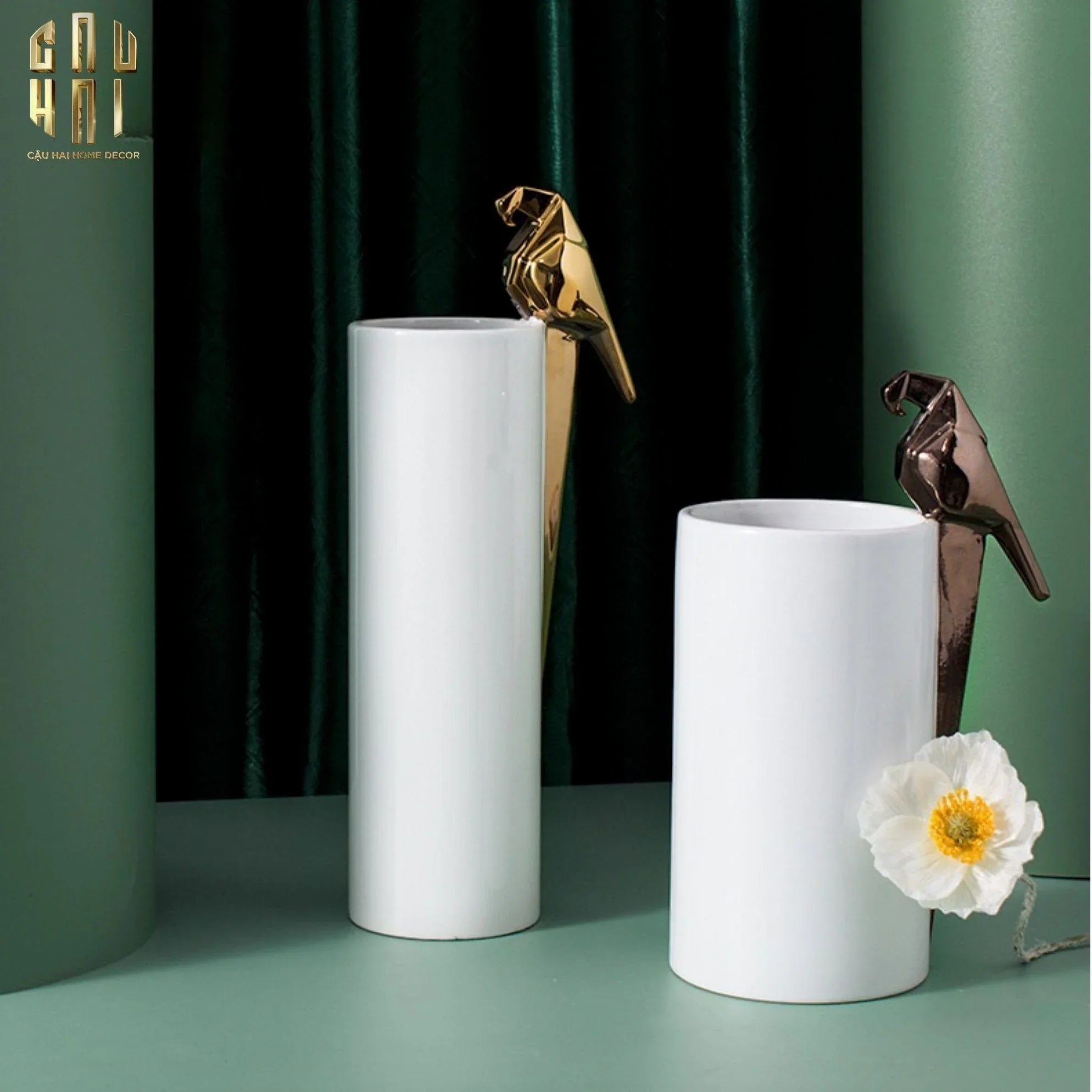 SET 2 BÌNH HOA CERAMIC LUMIÈRE ORIGAMI PARROT VASE.-CẬU HAI HOME DECOR