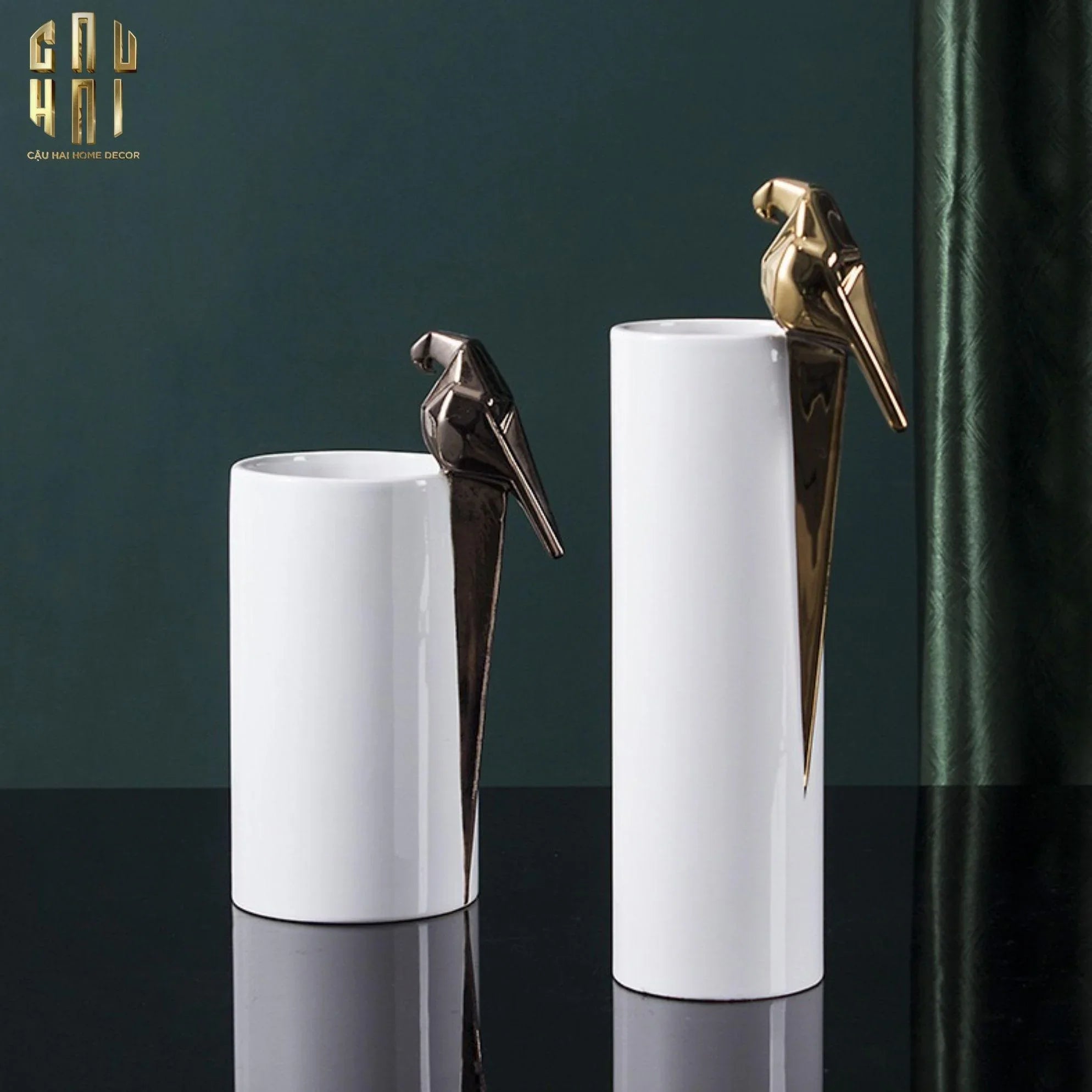 SET 2 BÌNH HOA CERAMIC LUMIÈRE ORIGAMI PARROT VASE.-CẬU HAI HOME DECOR
