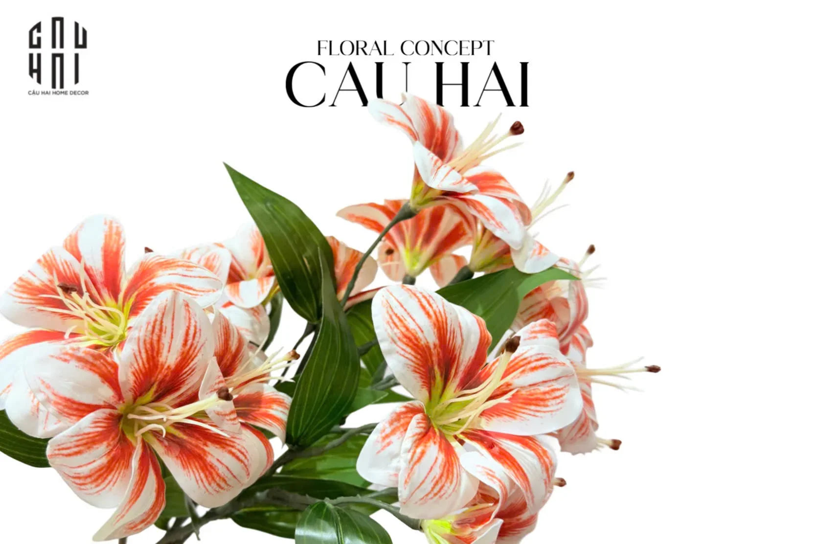 SET 2 CÀNH 3 HOA LY - WHITE CORAL - CẬU HAI HOME DECOR