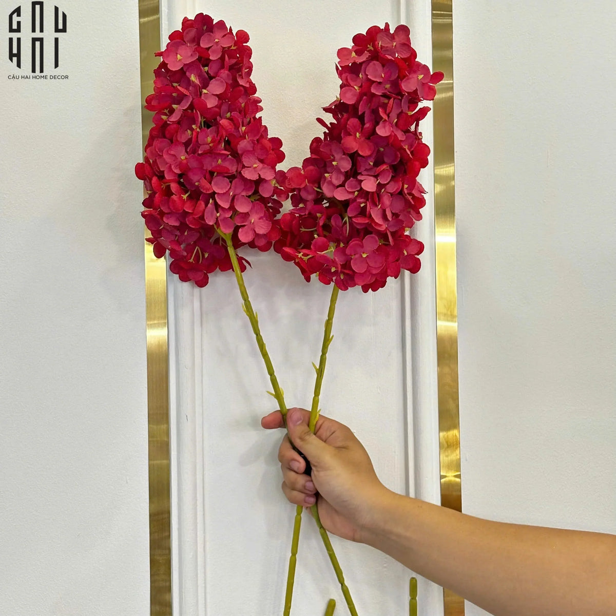 Set 2 Cành Cẩm Tú Cầu Dài Hydrangea - Đỏ-Hoa Lụa-Đối tác tại Trung Quốc theo từng đơn đặt hàng-CẬU HAI HOME DECOR