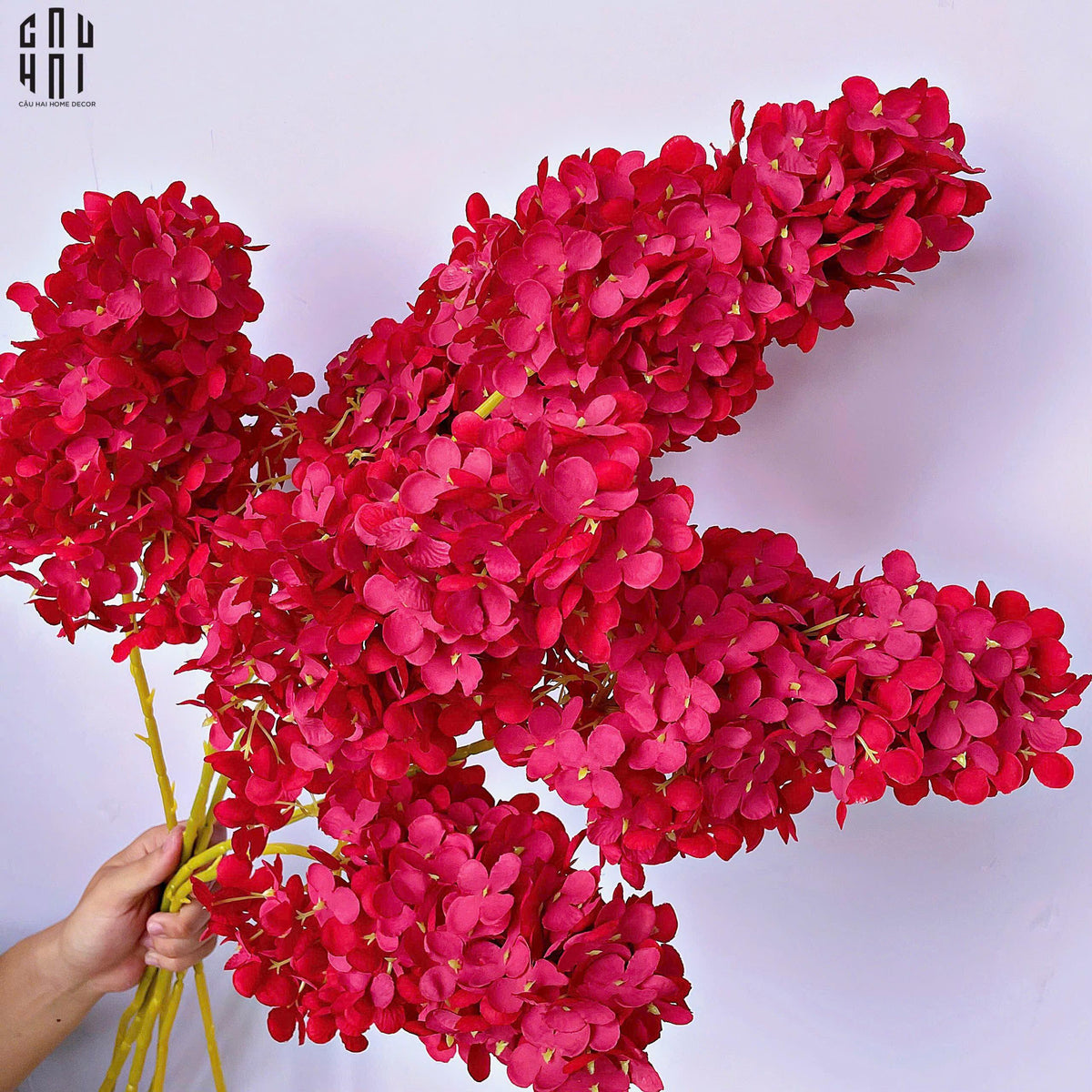 Set 2 Cành Cẩm Tú Cầu Dài Hydrangea - Đỏ-Hoa Lụa-Đối tác tại Trung Quốc theo từng đơn đặt hàng-CẬU HAI HOME DECOR