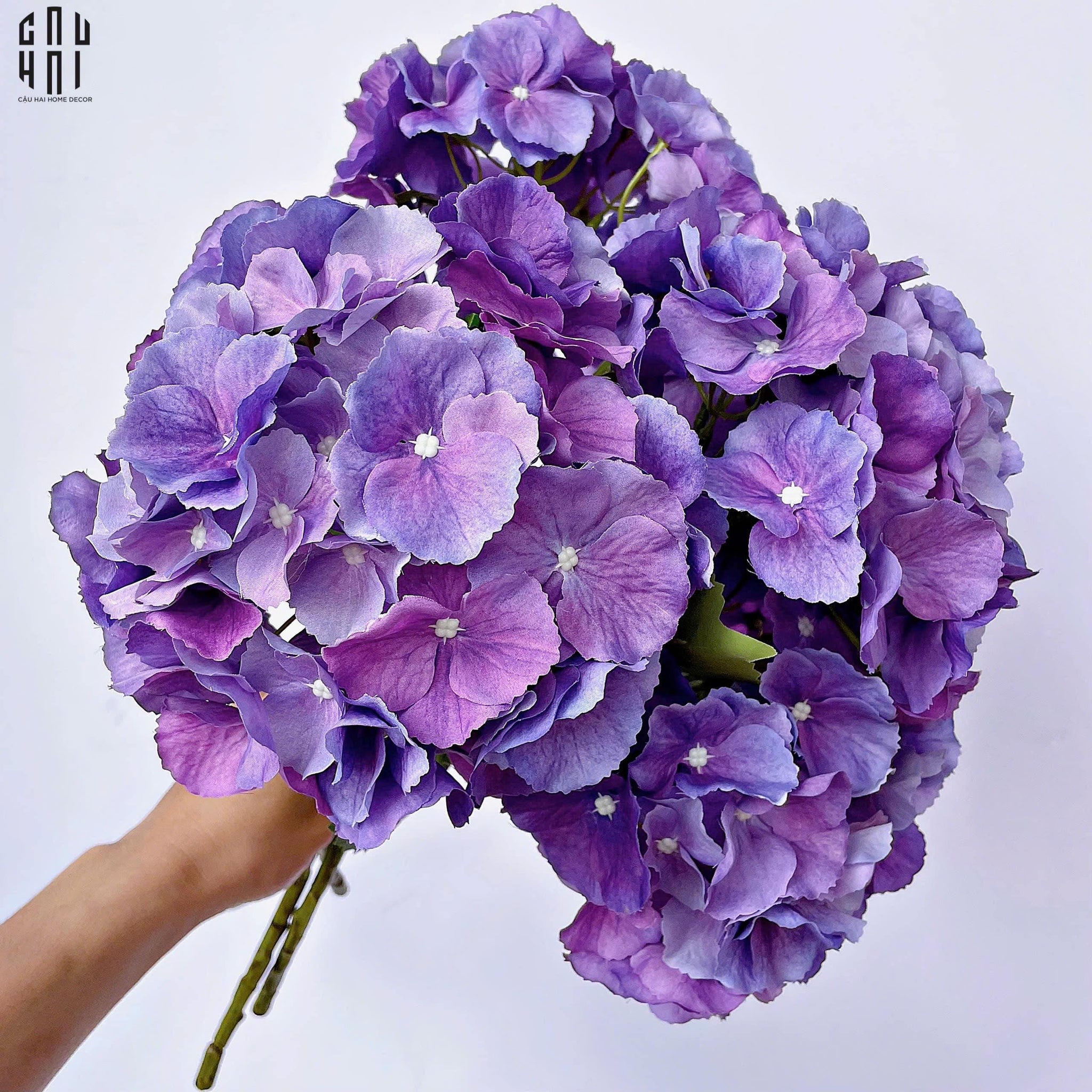SET 2 CÀNH CẨM TÚ CẦU ĐẠI HYDRANGEA MARCOPHYLLA - TÍM-CẬU HAI HOME DECOR