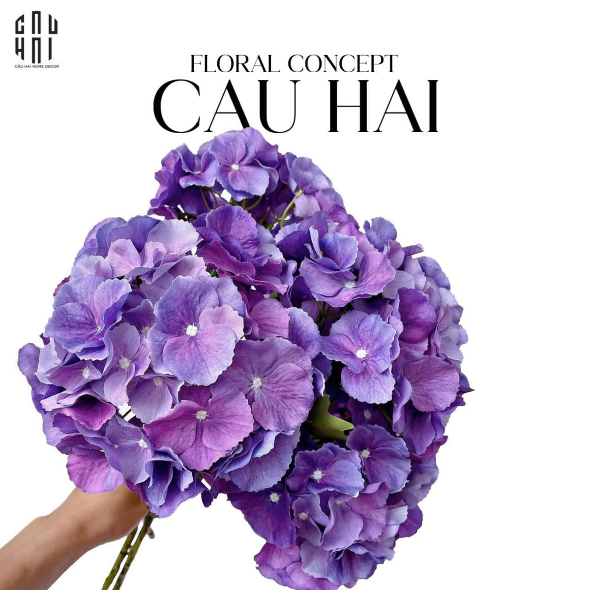 Set 2 Cành Cẩm Tú Cầu Đại Hydrangea Marcophylla - Tím-Hoa Lụa-Đối tác tại Trung Quốc theo từng đơn đặt hàng-CẬU HAI HOME DECOR