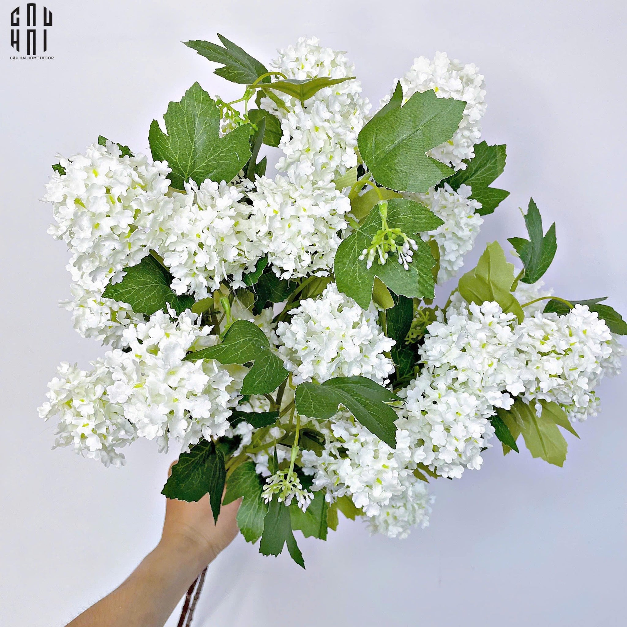Set 2 Cành Cẩm Tú Cầu Mini - Trắng-CẬU HAI HOME DECOR
