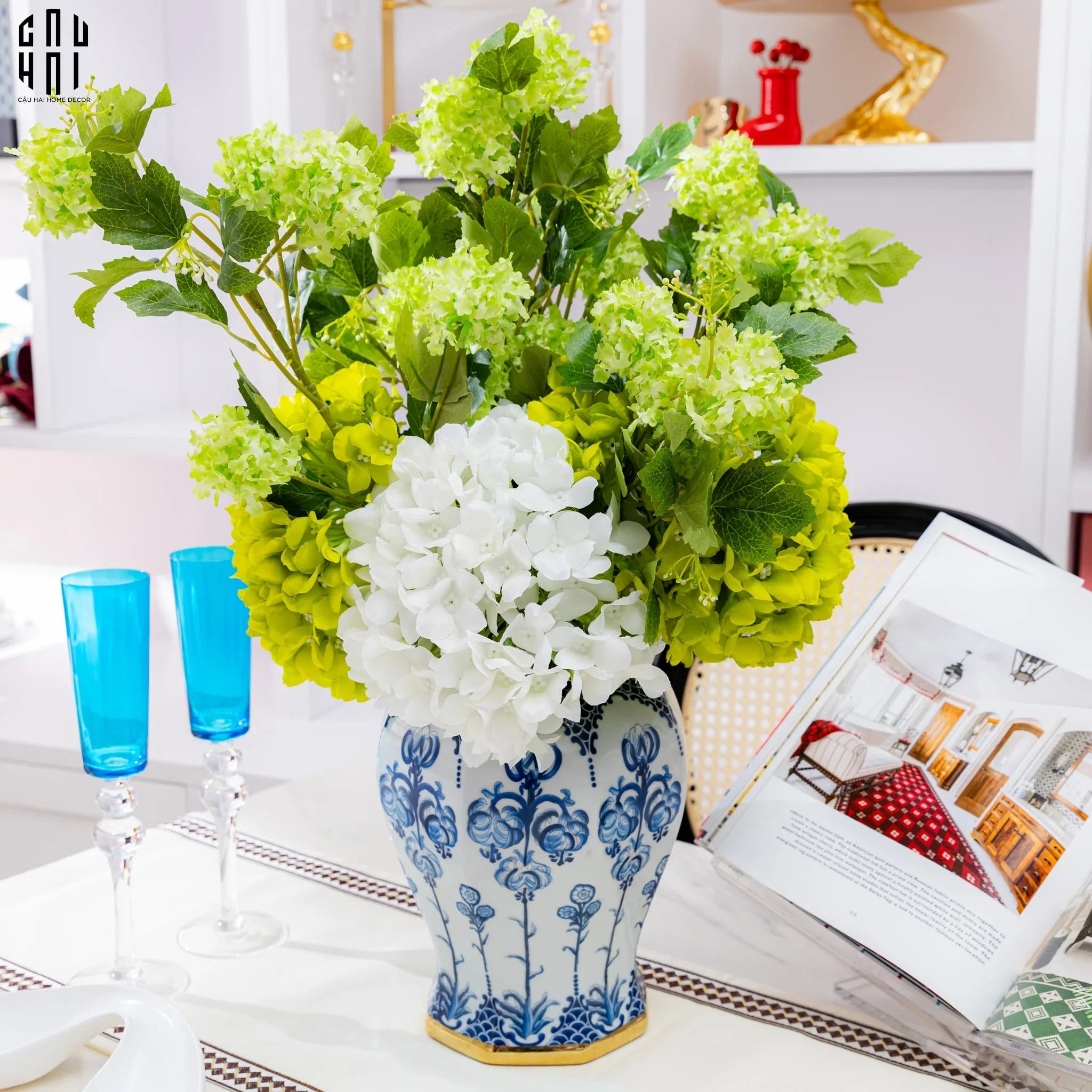 Set 2 Cành Cẩm Tú Cầu Mini - Xanh-CẬU HAI HOME DECOR