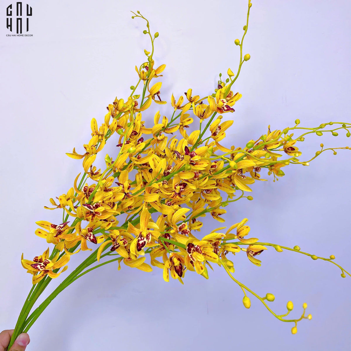 Set 2 Cành Địa Lan Cymbidium Mini - Vàng-Hoa Lụa-Đối tác tại Trung Quốc theo từng đơn đặt hàng-CẬU HAI HOME DECOR