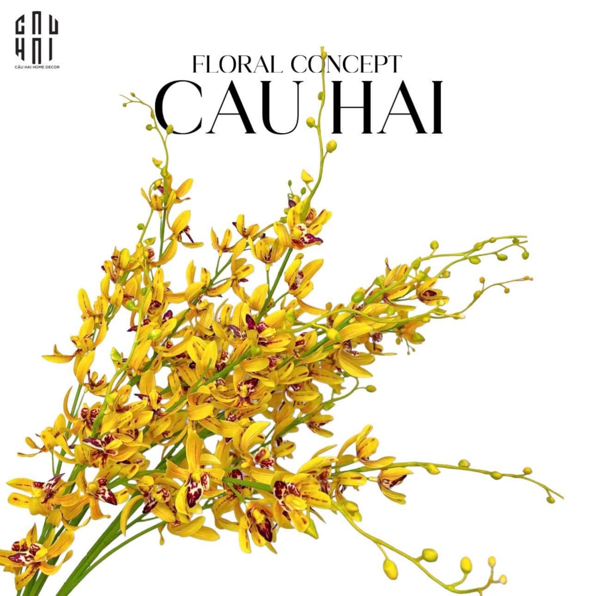 Set 2 Cành Địa Lan Cymbidium Mini - Vàng-Hoa Lụa-Đối tác tại Trung Quốc theo từng đơn đặt hàng-CẬU HAI HOME DECOR