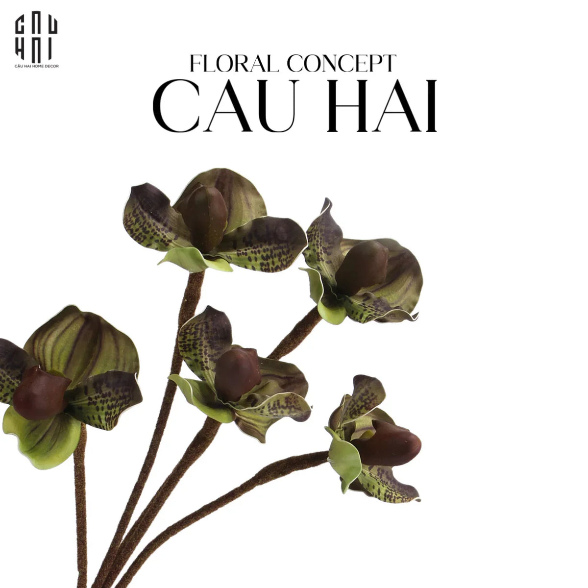 Set 2 Cành Địa Lan Paphiopedilum - Violet Plum-Hoa Lụa-Đối tác tại Trung Quốc theo từng đơn đặt hàng-CẬU HAI HOME DECOR