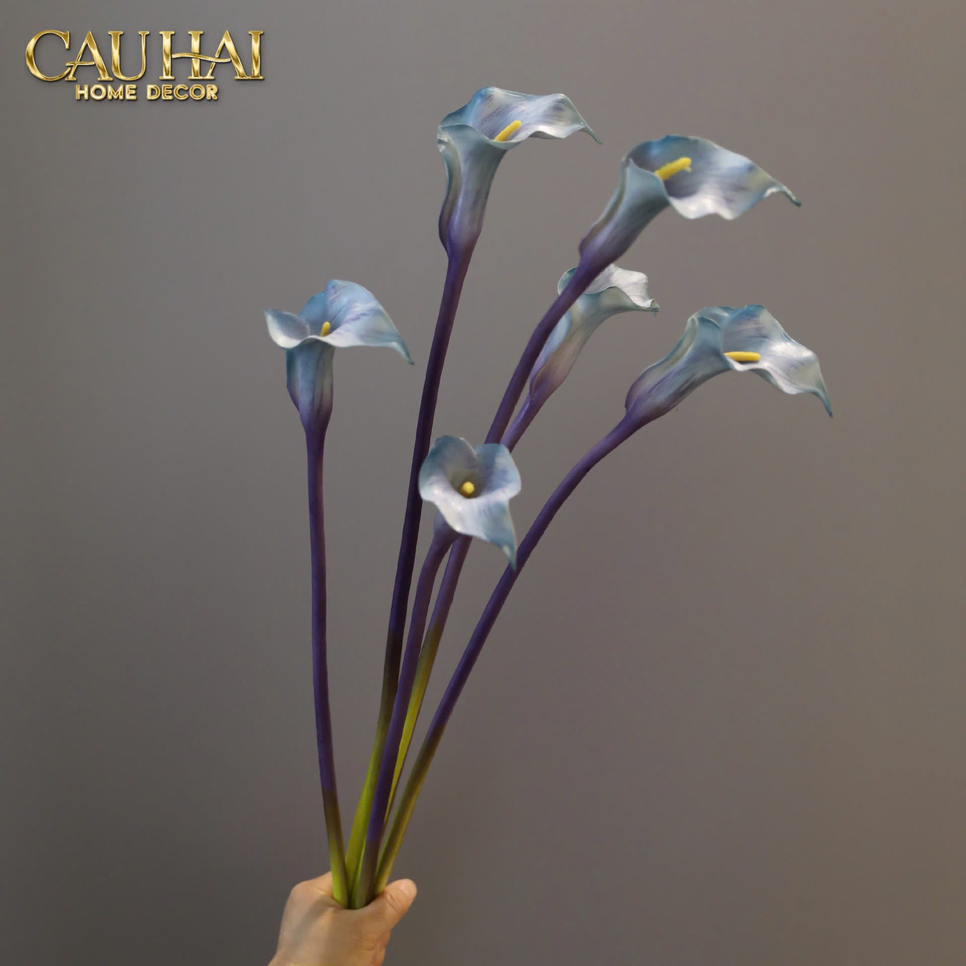 Set 2 Cành Eva Calla Lily Moonstone Blue / Plum Rouge 65Cm - CẬU HAI HOME DECOR