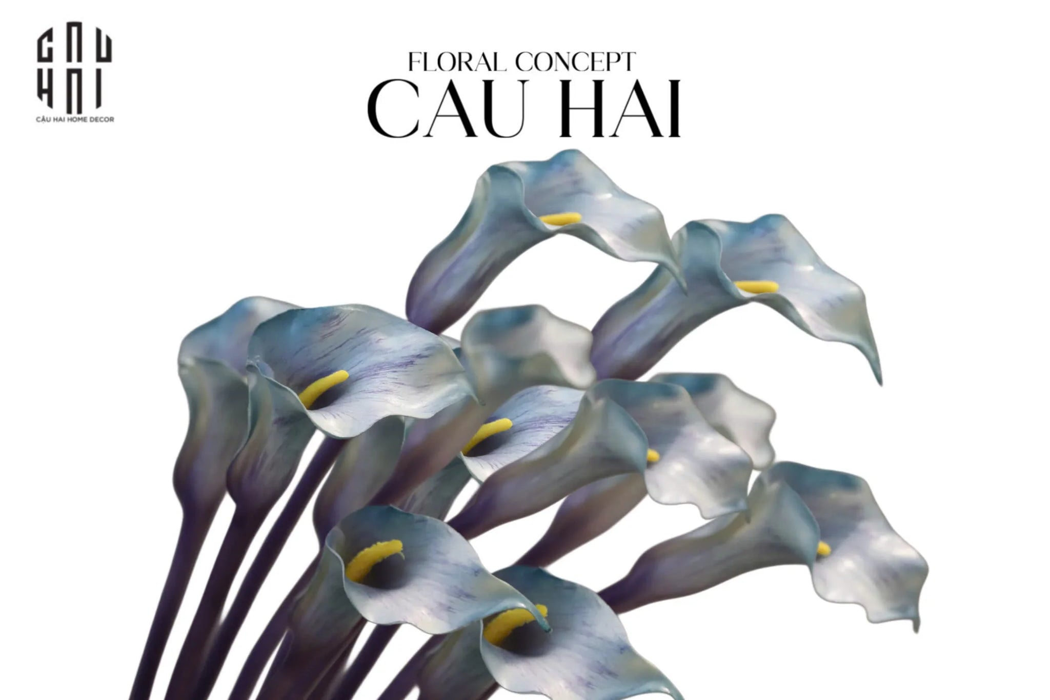 Set 2 Cành Eva Calla Lily Moonstone Blue / Plum Rouge 65Cm-CẬU HAI HOME DECOR