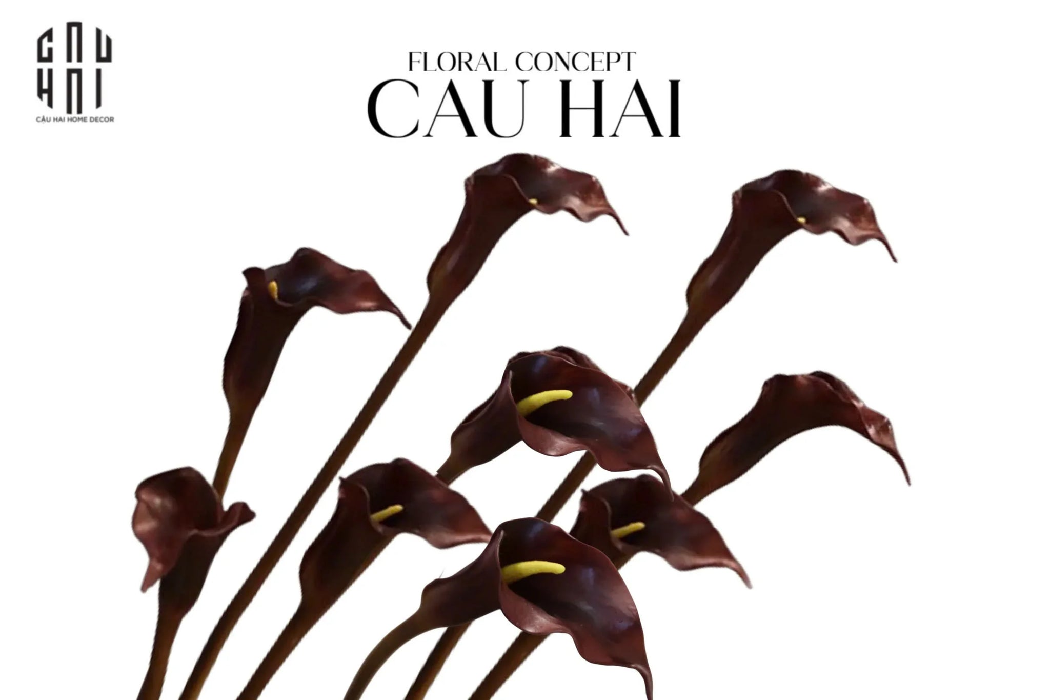 Set 2 Cành Eva Calla Lily Moonstone Blue / Plum Rouge 65Cm-CẬU HAI HOME DECOR
