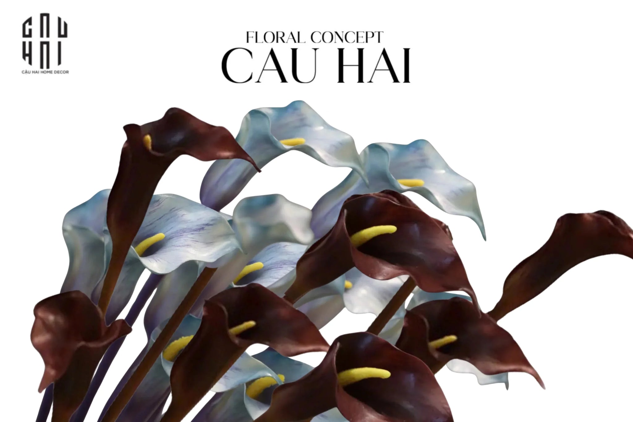 Set 2 Cành Eva Calla Lily Moonstone Blue / Plum Rouge 65Cm-CẬU HAI HOME DECOR