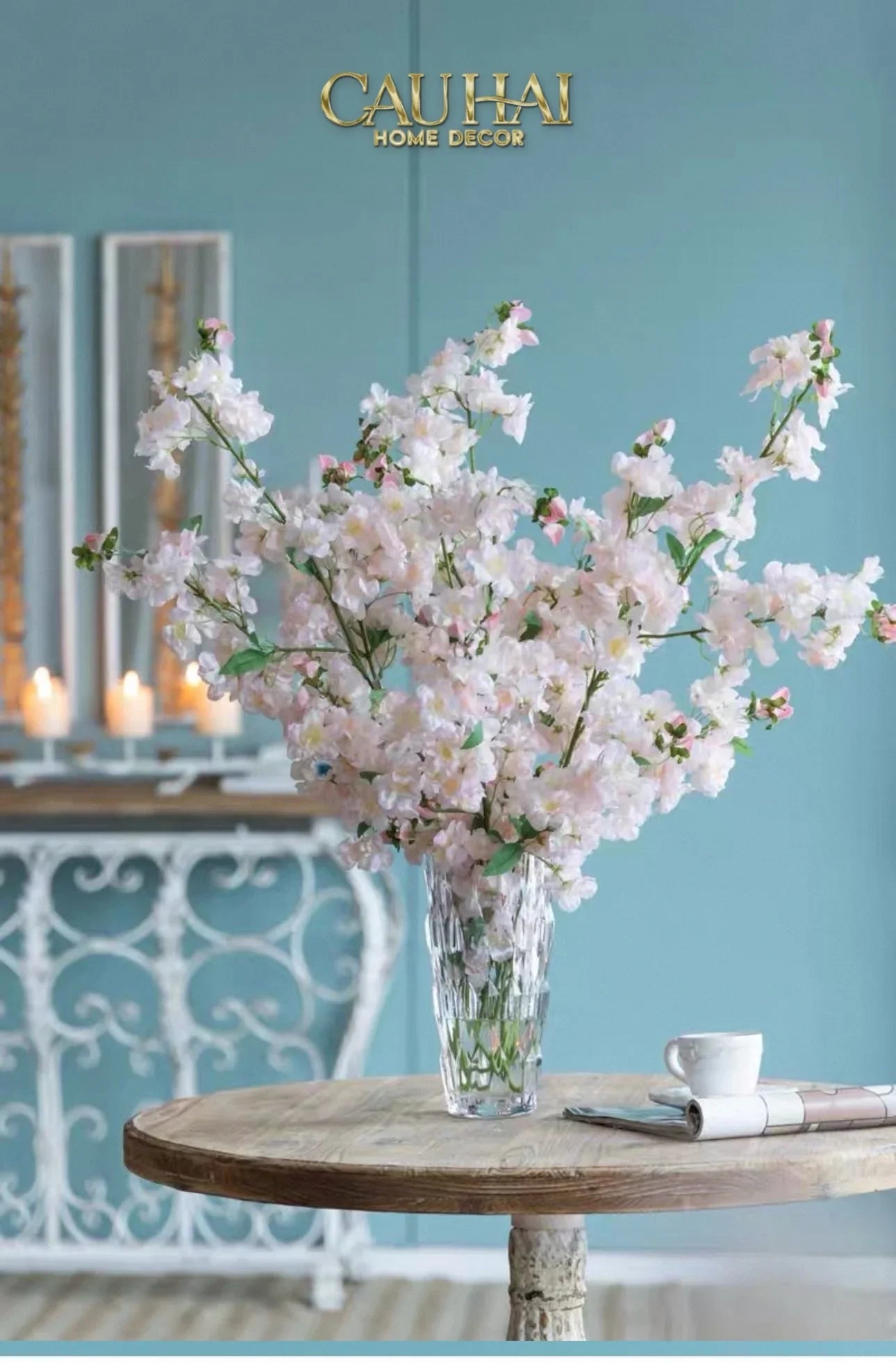 Set 2 Cành Hoa Anh Đào Trắng - White Sakura-CẬU HAI HOME DECOR