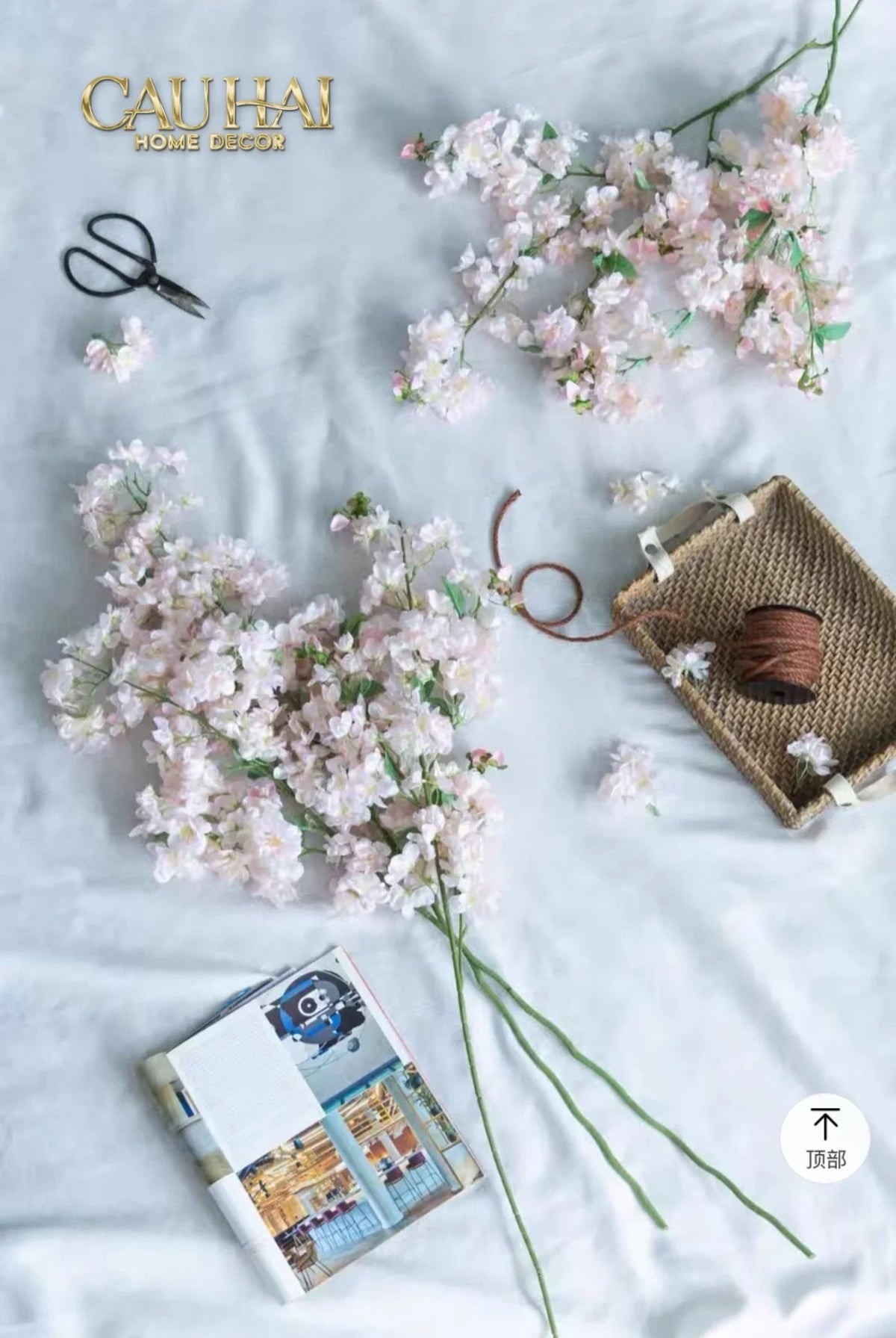 Set 2 Cành Hoa Anh Đào Trắng - White Sakura-Hoa Lụa-Đối tác tại Trung Quốc theo từng đơn đặt hàng-CẬU HAI HOME DECOR