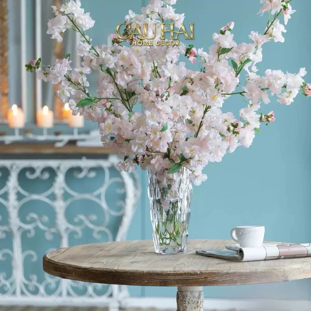 Set 2 Cành Hoa Anh Đào Trắng - White Sakura-Hoa Lụa-Đối tác tại Trung Quốc theo từng đơn đặt hàng-CẬU HAI HOME DECOR