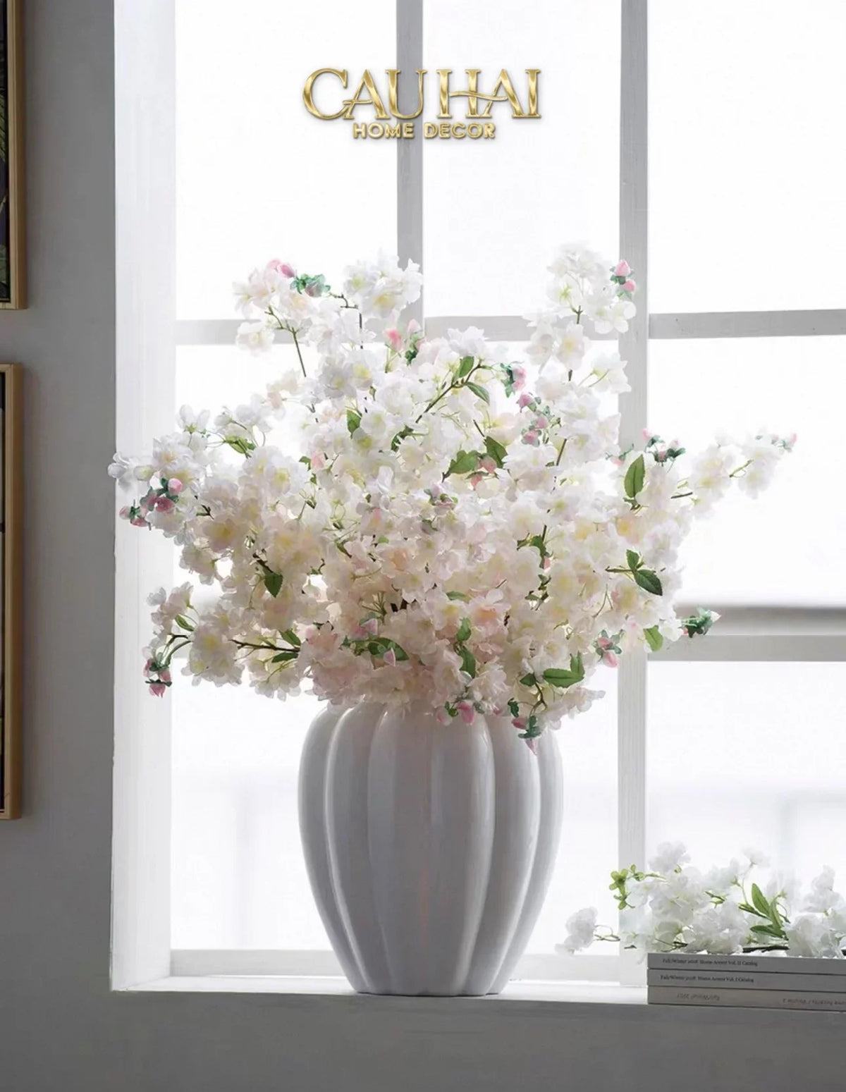 Set 2 Cành Hoa Anh Đào Trắng - White Sakura-Hoa Lụa-Đối tác tại Trung Quốc theo từng đơn đặt hàng-CẬU HAI HOME DECOR
