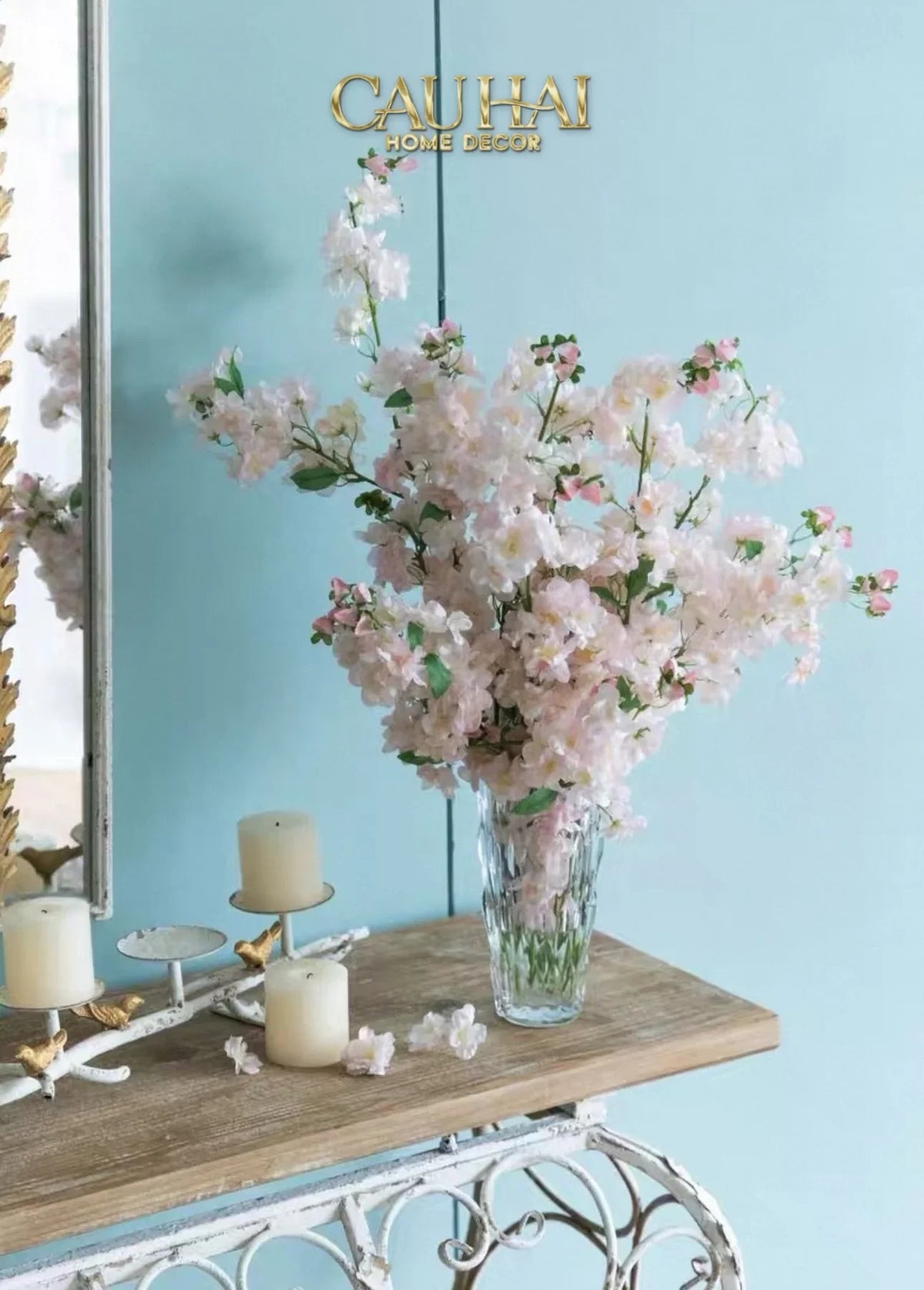 Set 2 Cành Hoa Anh Đào Trắng - White Sakura-Hoa Lụa-Đối tác tại Trung Quốc theo từng đơn đặt hàng-CẬU HAI HOME DECOR