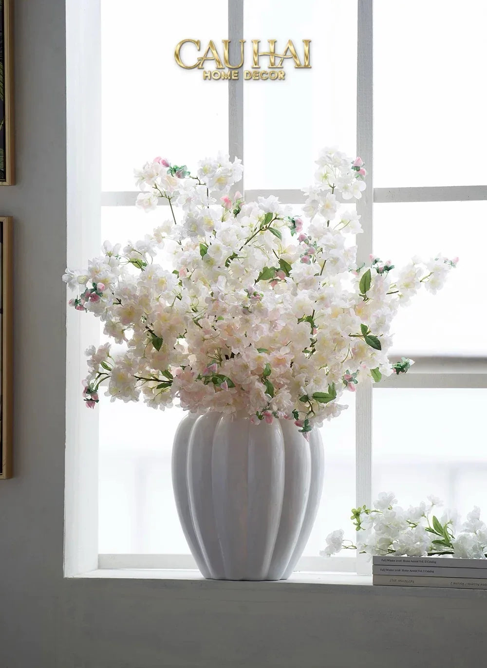 Set 2 Cành Hoa Anh Đào Trắng - White Sakura-Hoa Lụa-Đối tác tại Trung Quốc theo từng đơn đặt hàng-CẬU HAI HOME DECOR