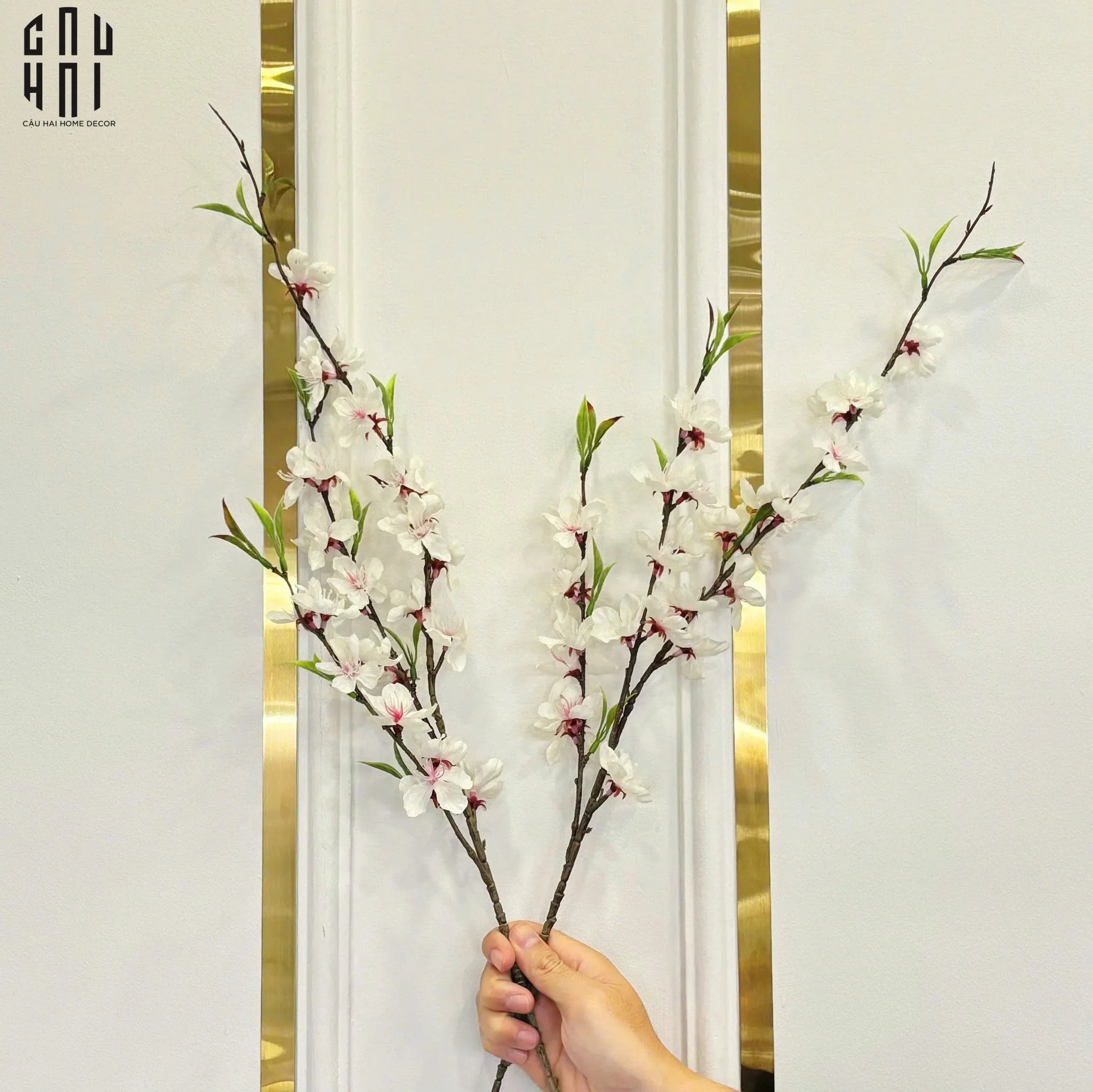Set 2 Cành Hoa Đào - Trắng-CẬU HAI HOME DECOR