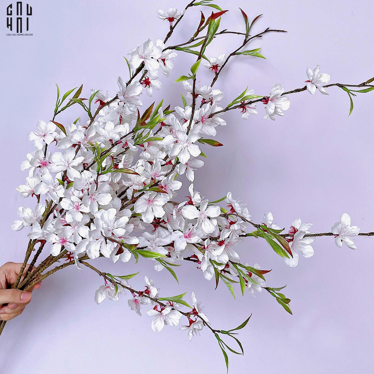 Set 2 Cành Hoa Đào - Trắng-Hoa Lụa-Đối tác tại Trung Quốc theo từng đơn đặt hàng-CẬU HAI HOME DECOR
