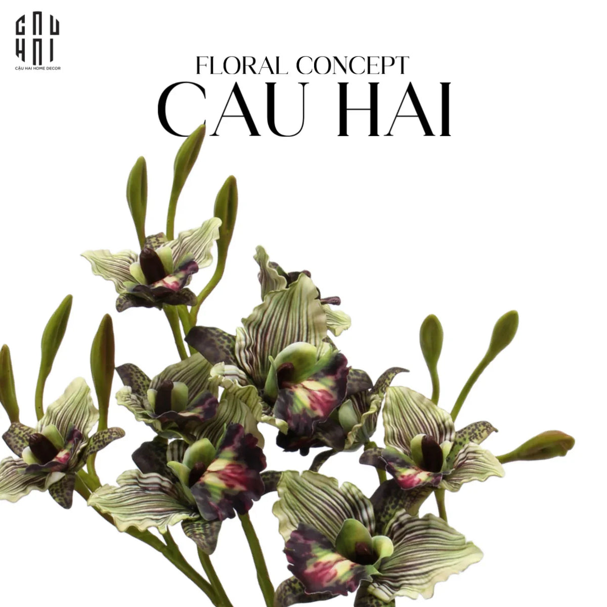 Set 2 Cành Hoa Địa Lan - Green Twilight-Hoa Lụa-Đối tác tại Trung Quốc theo từng đơn đặt hàng-CẬU HAI HOME DECOR