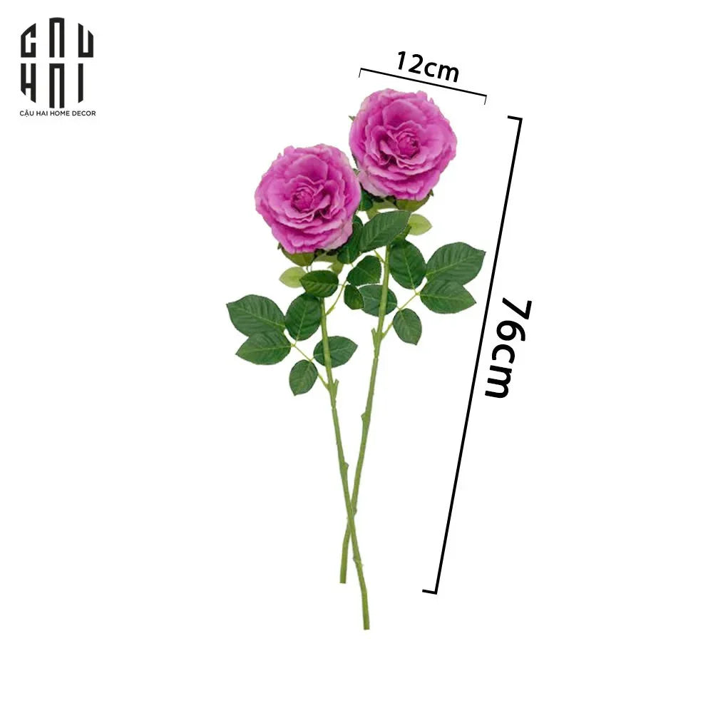 Set 2 Cành Hoa Hồng Ecuador - Tím Hồng-Hoa Lụa-Đối tác tại Trung Quốc theo từng đơn đặt hàng-CẬU HAI HOME DECOR