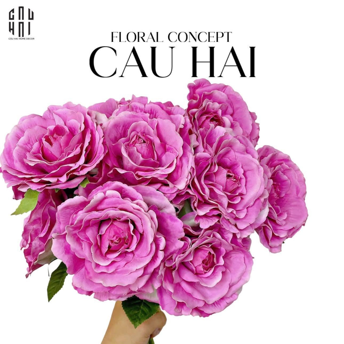 Set 2 Cành Hoa Hồng Ecuador - Tím Hồng-Hoa Lụa-Đối tác tại Trung Quốc theo từng đơn đặt hàng-CẬU HAI HOME DECOR