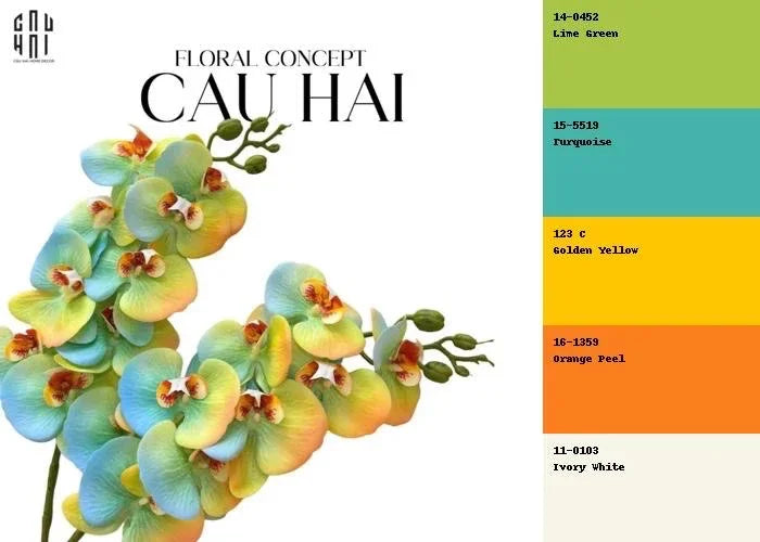 Set 2 Cành Hoa Lan Hồ Điệp - Citrus Turquoise-Hoa Lụa-Đối tác tại Trung Quốc theo từng đơn đặt hàng-CẬU HAI HOME DECOR