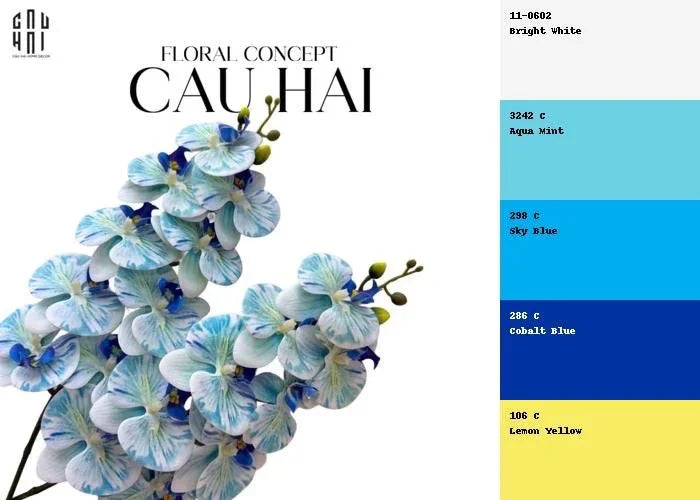 Set 2 Cành Hoa Lan Hồ Điệp - Cool White Blue Aqua-Hoa Lụa-Đối tác tại Trung Quốc theo từng đơn đặt hàng-CẬU HAI HOME DECOR