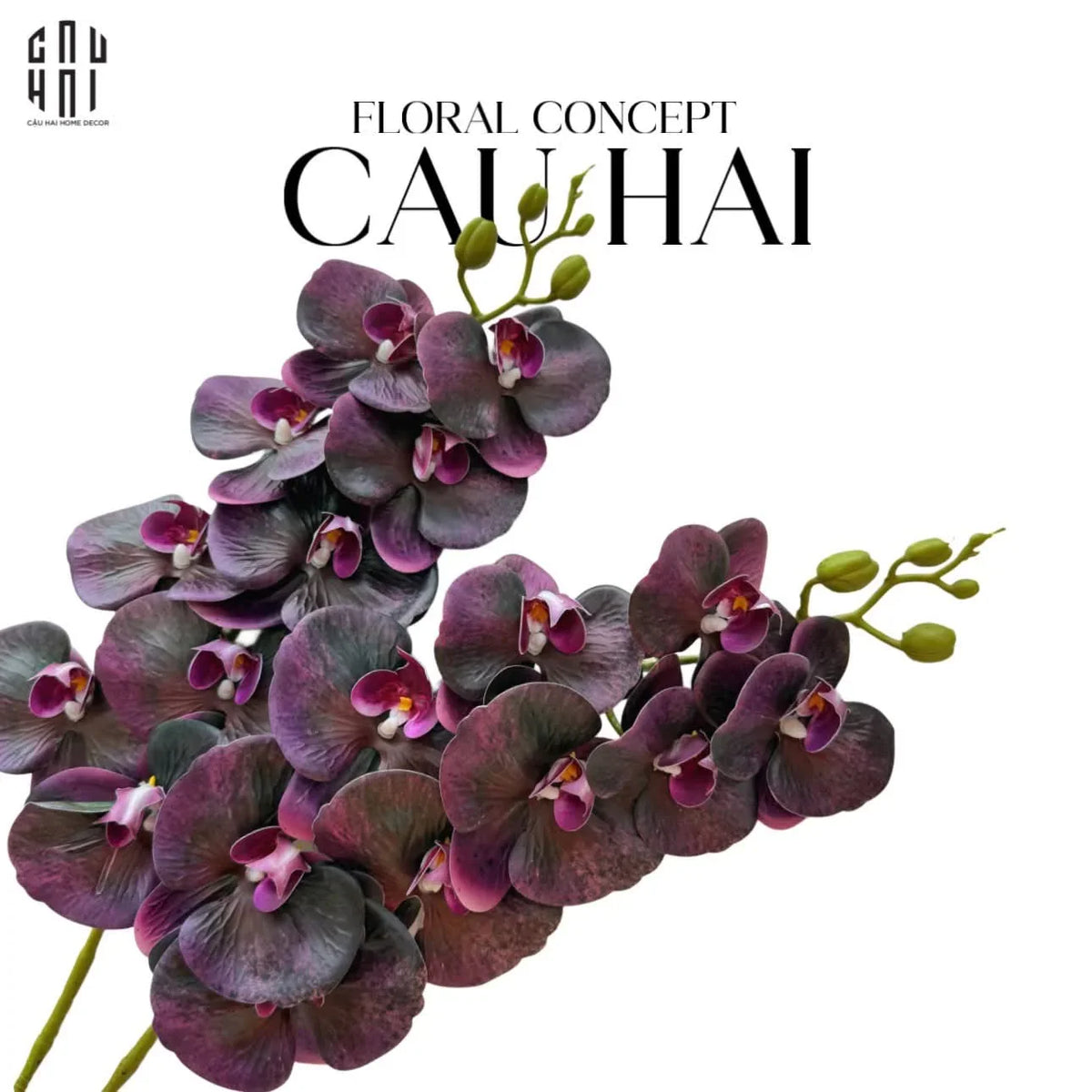 Set 2 Cành Hoa Lan Hồ Điệp - Dark Violet-Hoa Lụa-Đối tác tại Trung Quốc theo từng đơn đặt hàng-CẬU HAI HOME DECOR