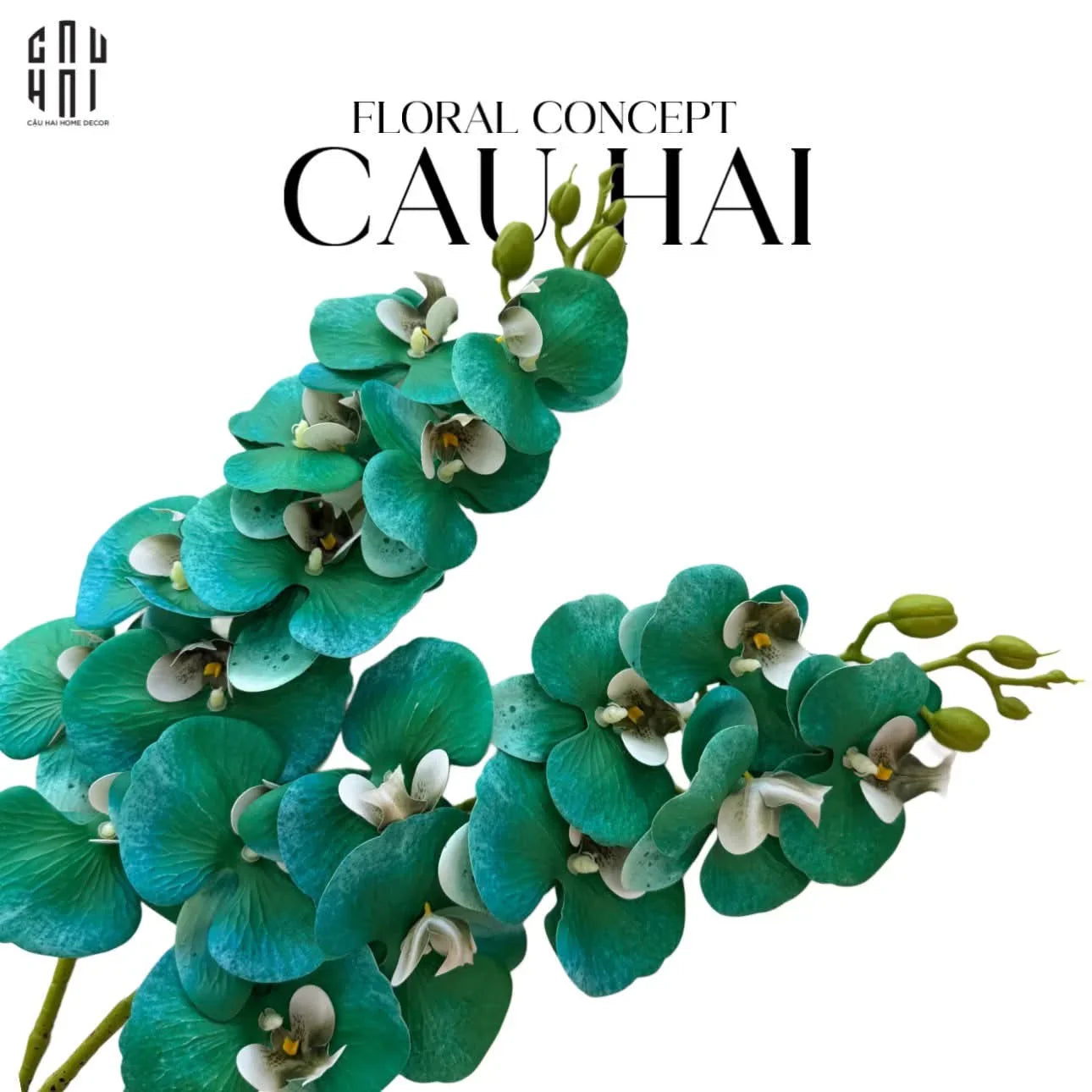 Set 2 Cành Hoa Lan Hồ Điệp - Emerald Greenish - CẬU HAI HOME DECOR