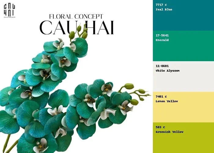 Set 2 Cành Hoa Lan Hồ Điệp - Emerald Greenish-Hoa Lụa-Đối tác tại Trung Quốc theo từng đơn đặt hàng-CẬU HAI HOME DECOR