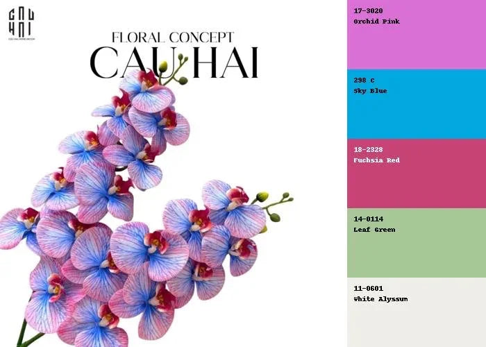 Set 2 Cành Hoa Lan Hồ Điệp - Fuchsia Azure-Hoa Lụa-Đối tác tại Trung Quốc theo từng đơn đặt hàng-CẬU HAI HOME DECOR
