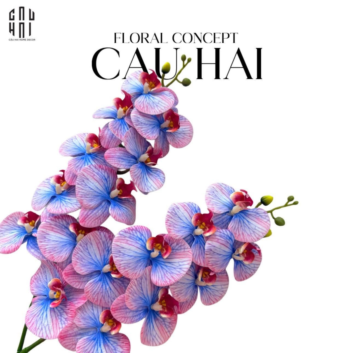 Set 2 Cành Hoa Lan Hồ Điệp - Fuchsia Azure-Hoa Lụa-Đối tác tại Trung Quốc theo từng đơn đặt hàng-CẬU HAI HOME DECOR