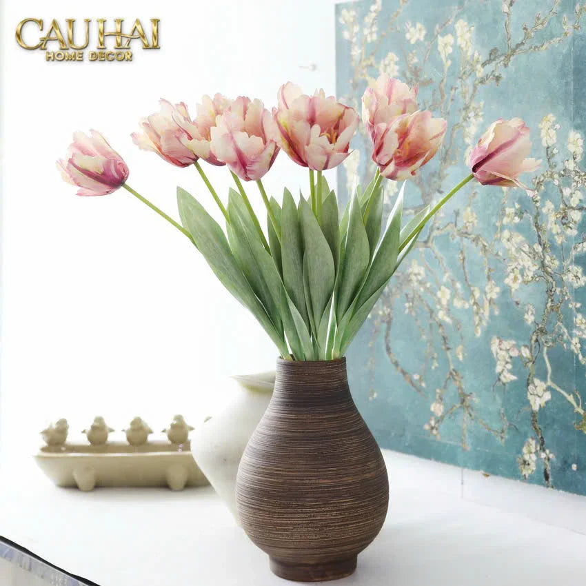 Set 2 Cành Hoa Parrot Tulip Powder Pink / Fuchsia-Hoa Lụa-Đối tác tại Trung Quốc theo từng đơn đặt hàng-CẬU HAI HOME DECOR
