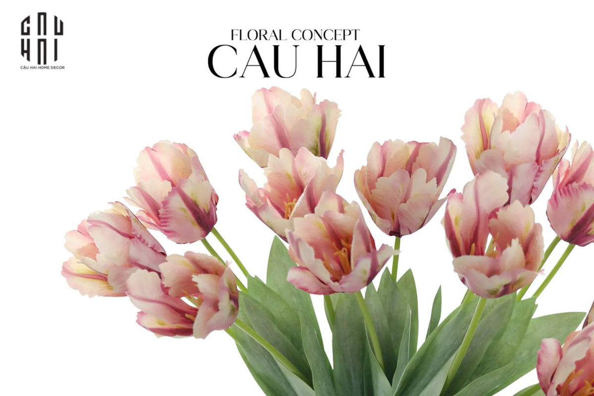 Set 2 Cành Hoa Parrot Tulip Powder Pink / Fuchsia-Hoa Lụa-Đối tác tại Trung Quốc theo từng đơn đặt hàng-Pink-CẬU HAI HOME DECOR