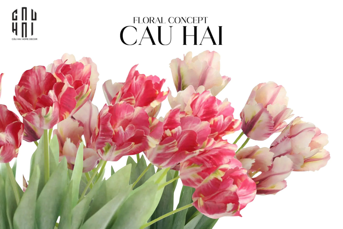 Set 2 Cành Hoa Parrot Tulip Powder Pink / Fuchsia-Hoa Lụa-Đối tác tại Trung Quốc theo từng đơn đặt hàng-CẬU HAI HOME DECOR